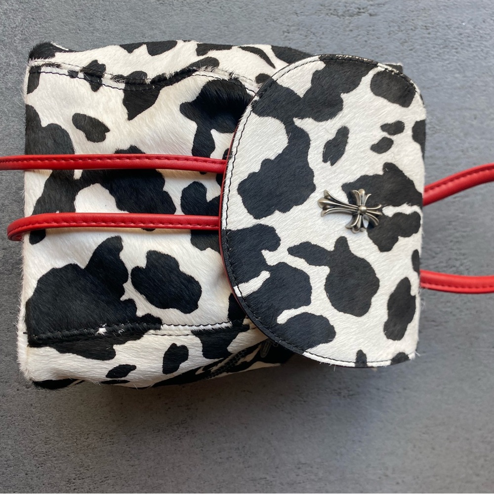 Cow Print Leather Chrome Style Mini Backpack - image 7